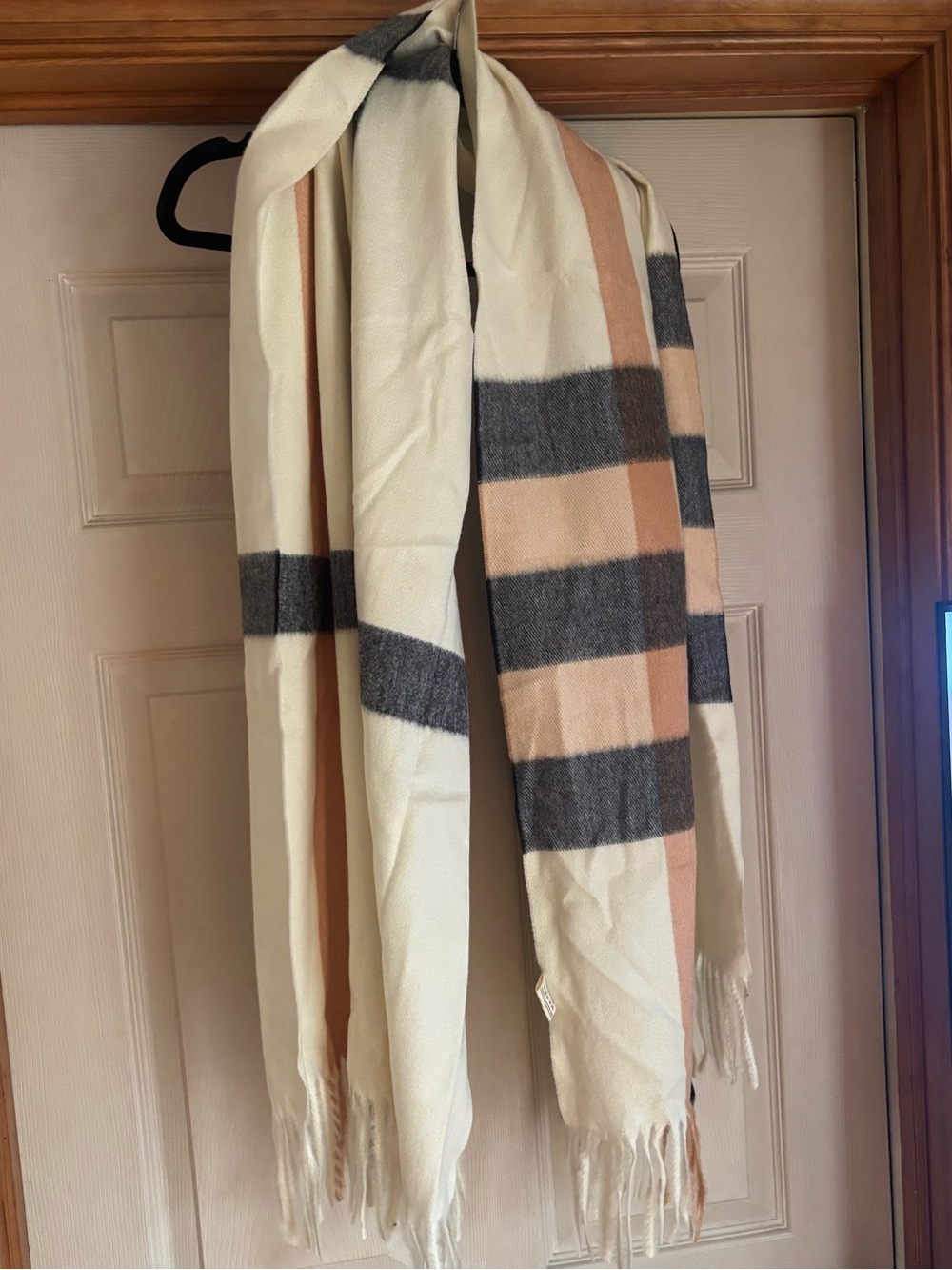 Cream Plaid Fringe Scarf - Women Accessories
